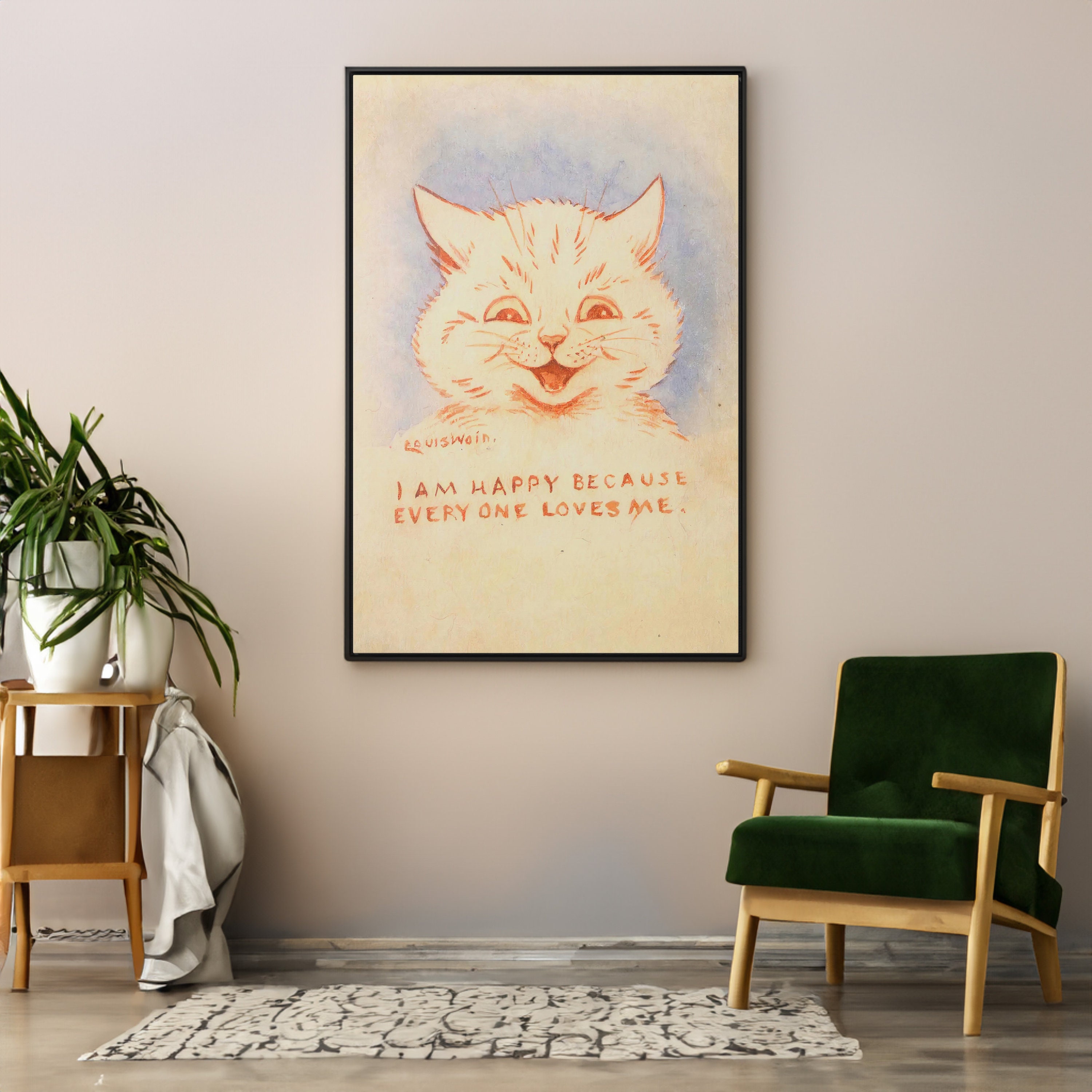 I Am Happy Because Everyone Loves Me by Louis Wain Canvas Wall Art  Reproduction, Vintage Animal Illustration Poster, Kitty Painting Print -  Etsy