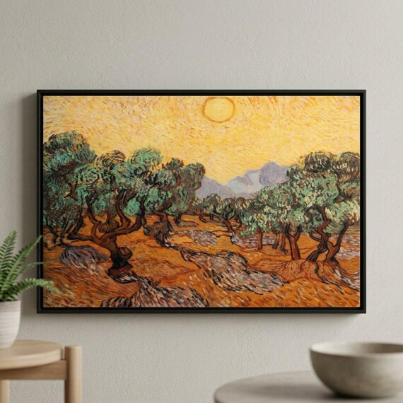 Olivenbume mit gelbem Himmel und Sonne von Vincent van Gogh Leinwand /  Poster Wandkunst, abstrakte Landschaftsdruck - Etsy Schweiz