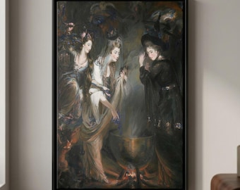 Macbeth de Shakespeare: Las tres brujas - Lámina decorativa en lienzo, decoración de pared espeluznante