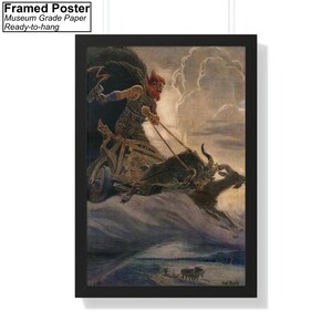 Donar Thor by Max Friedrich Koch Canvas Wall Art, Mythology Art Poster Print Black Framed Poster