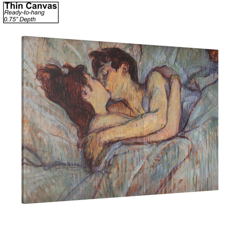 In Bed The Kiss by Henri de Toulouse Lautrec Canvas/Poster Wall Art Reproduction, Above Bed Print Thin Canvas