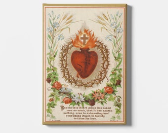 Sacred Heart of Jesus Canvas Wall Art Reproduction, Holy Card Painting Print, Catholic Poster