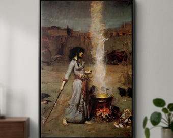 John William Waterhouse The Magic Circle Canvas/Poster Wall Art Reproduction, Mythology Painting Print