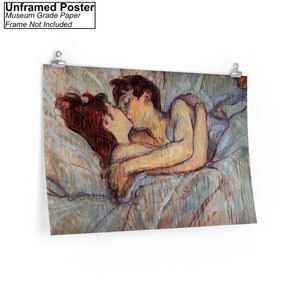 In Bed The Kiss by Henri de Toulouse Lautrec Canvas/Poster Wall Art Reproduction, Above Bed Print Unframed Poster