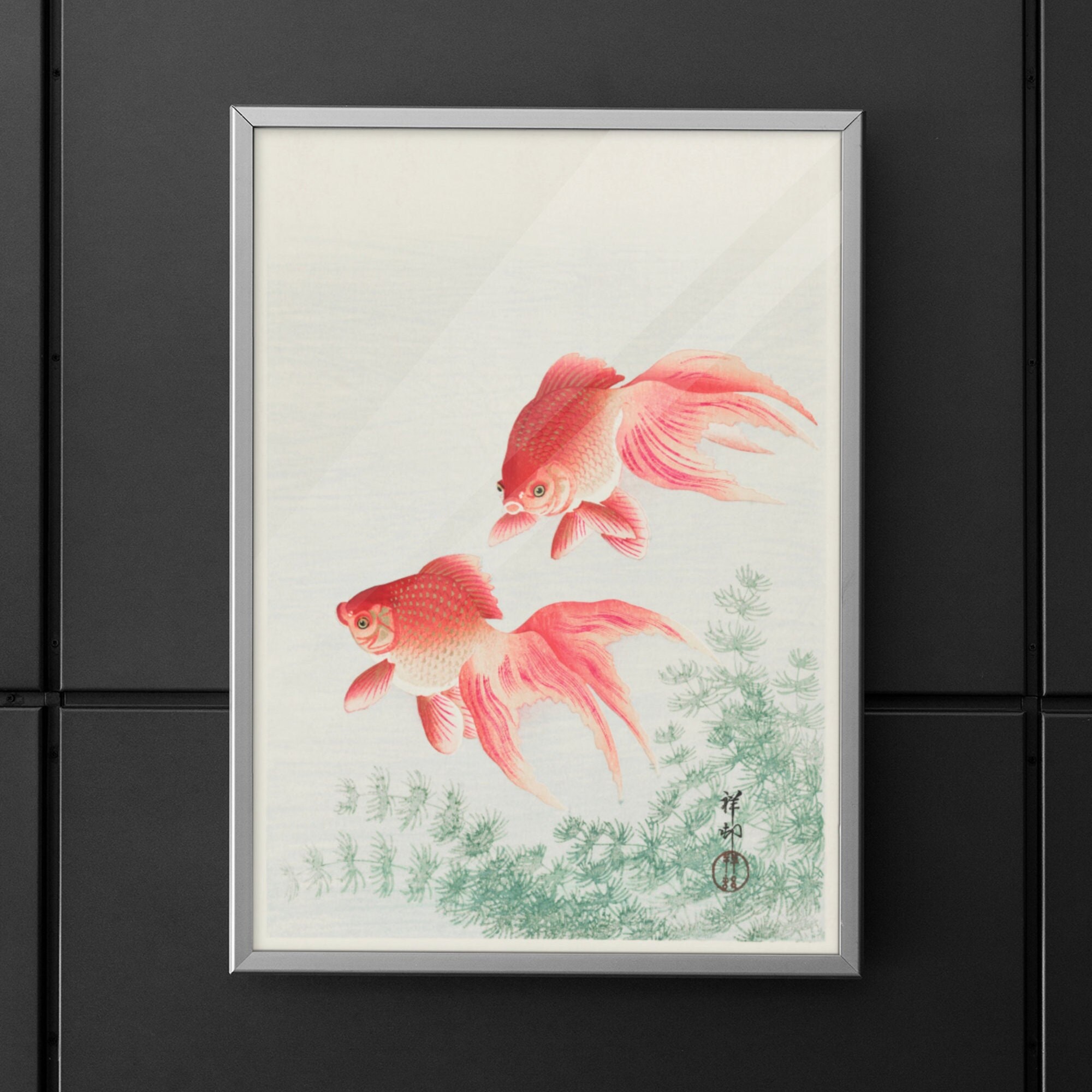 小原古邨作「2匹のベール金魚」キャンバス/ポスター 壁アート複製