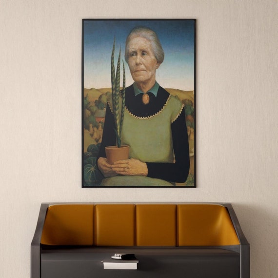 Grant Wood 'woman With Plants' Art, American Painting Print - Etsy Ireland
