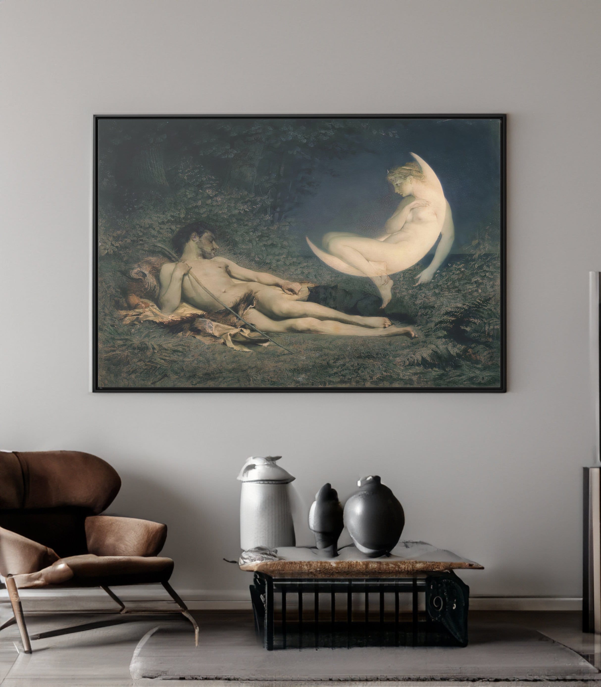 Selene and Endymion by Victor Florence Pollett Canvas/Poster Wall Art Reproduction, Greek Mythology Painting Print