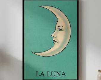 Vintage Crescent Moon Canvas Wall Art Reproduction, La Luna Poster, Antique Moon Painting Print