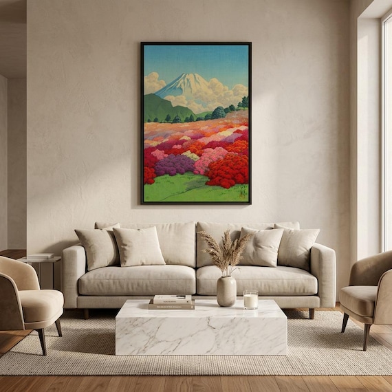Kawase Hasui - Azalea Garden and Mount Fuji - Japanese Art Print