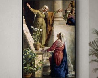 The Meeting of Mary and Elisabeth Canvas Print, Catholic Art Poster
