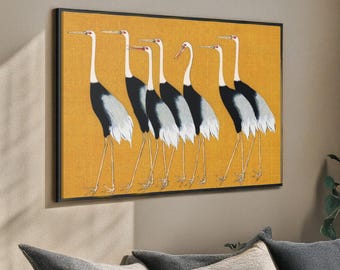 Impresión en lienzo de arte de grulla japonesa, reproducción de Ogata Korin, arte mural vintage de aves