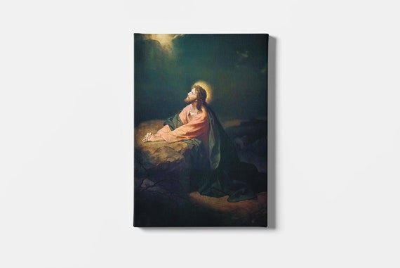 Christ in Gethsemane by Heinrich Hofmann Canvas Wall Art, Religious Art Print, Jesus Poster