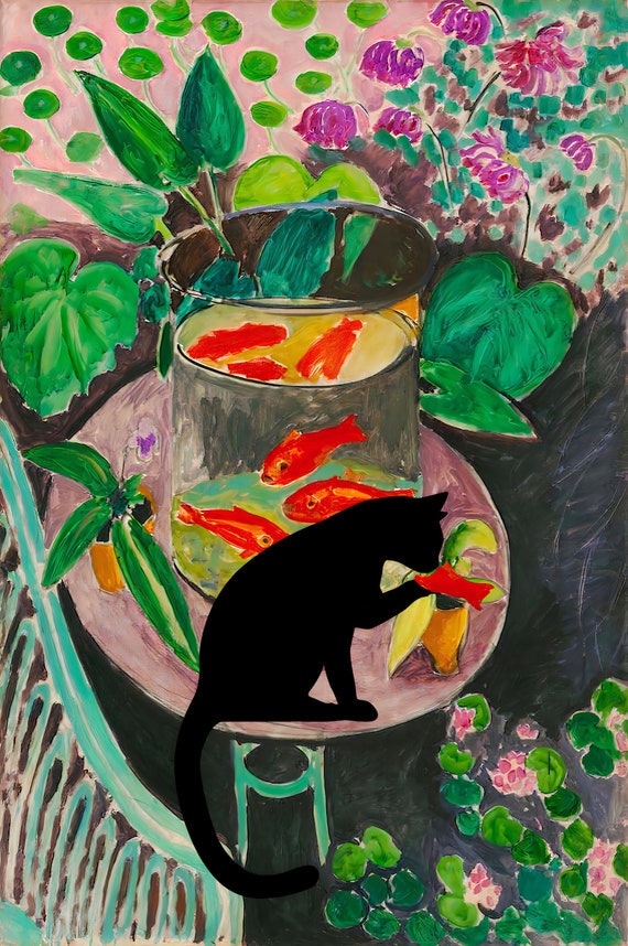 マティスの金魚と猫のキャンバス壁アート、改変された絵画プリント