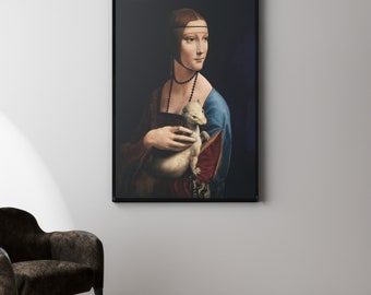 ダ・ヴィンチの「白貂を抱く女性」アートプリント：肖像画キャンバス