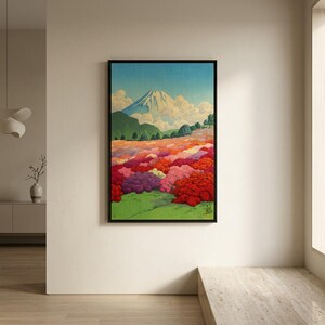 View of an Azalea Garden and Mount Fuji by Kawase Hasui Painting Print