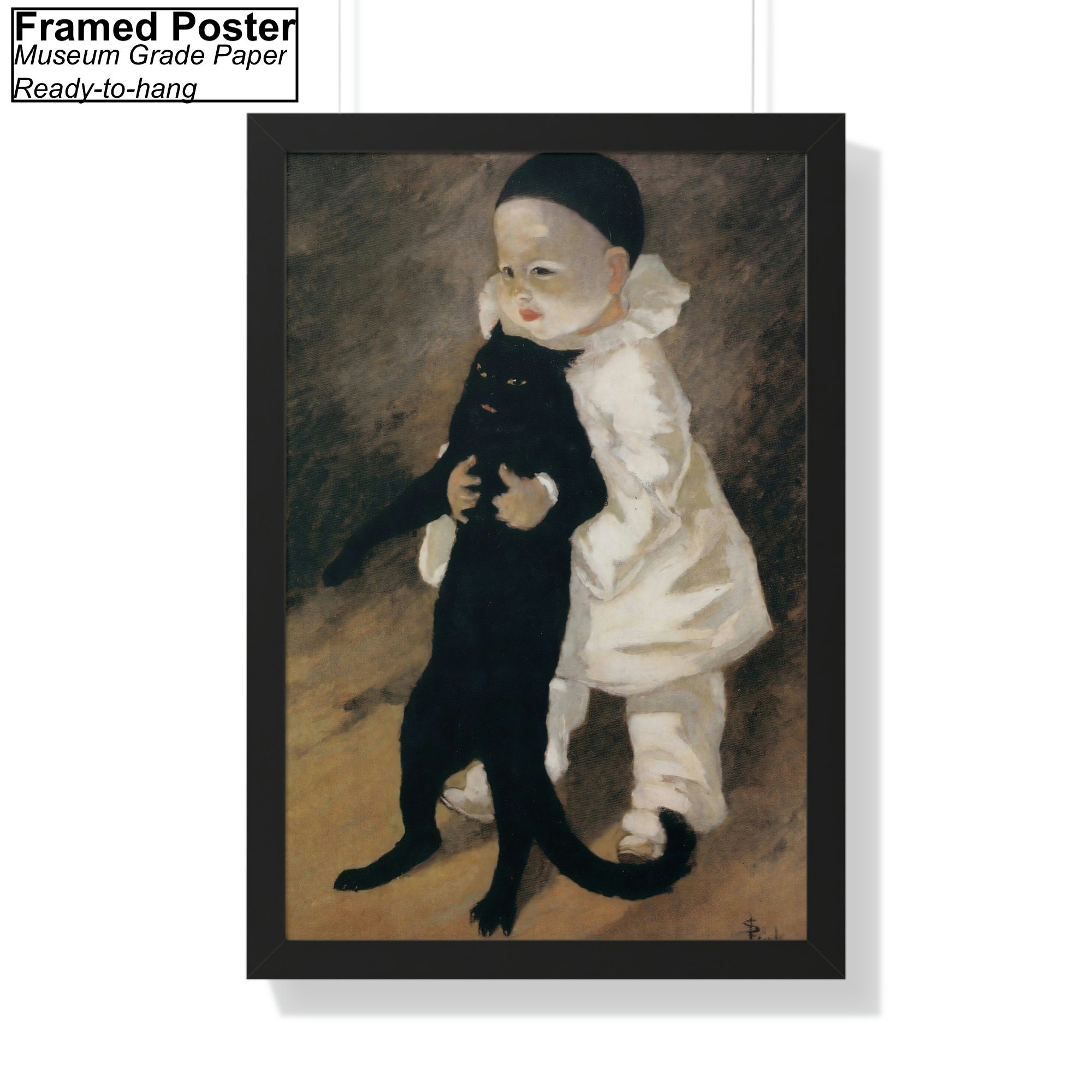 ピエロ猫 テオフィル・スタンラン作「ピエロと猫」キャンバス/ポスター ウォール