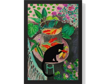 マティスの金魚と猫のキャンバス壁アート、改変された絵画プリント