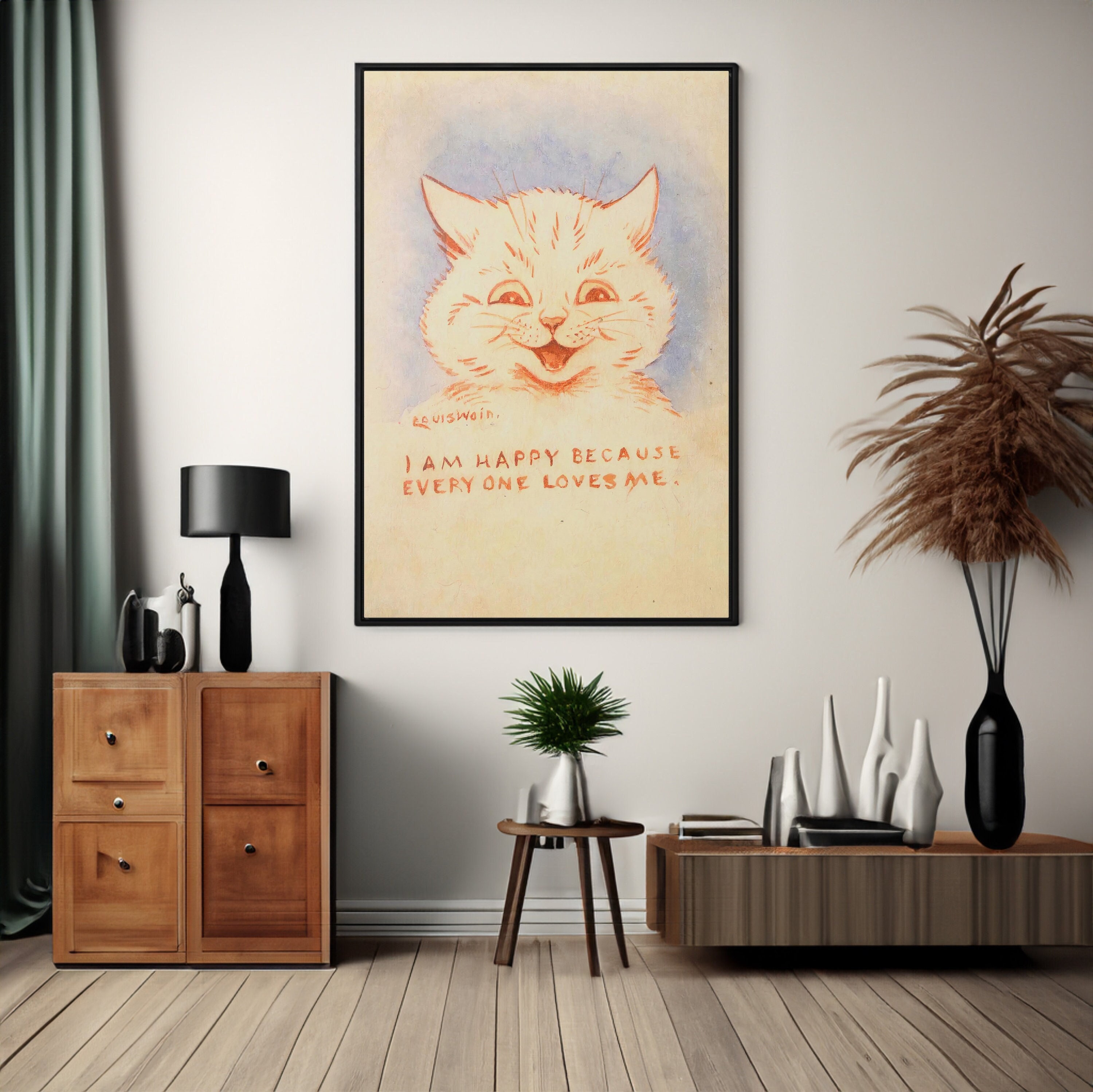 Louis - Because Painting Illustration Canvas Am Etsy Vintage Poster, Happy Loves Print Everyone Reproduction, Me Wall by Animal Wain Kitty I Art