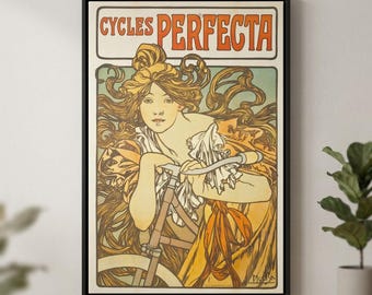 Alphonse Mucha Art Nouveau Poster: Cycles Perfecta Vintage Reproduction