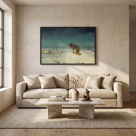 Lone Wolf by Alfred Wierusz Kowalski Canvas/Poster Wall Art Reproduction, Vintage Wildlife Print, Antique Animal Painting