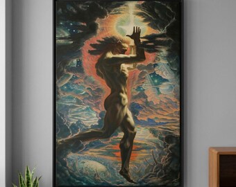 Prometheus by Jean Delville Canvas/Poster Wall Art Reproduction, Mythological Painting Print