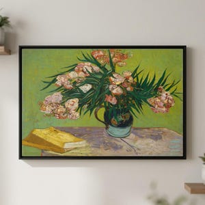 Vincent van Gogh Oleander Canvas Wall Art, Flower in Vase Print, Flowers Painting Poster