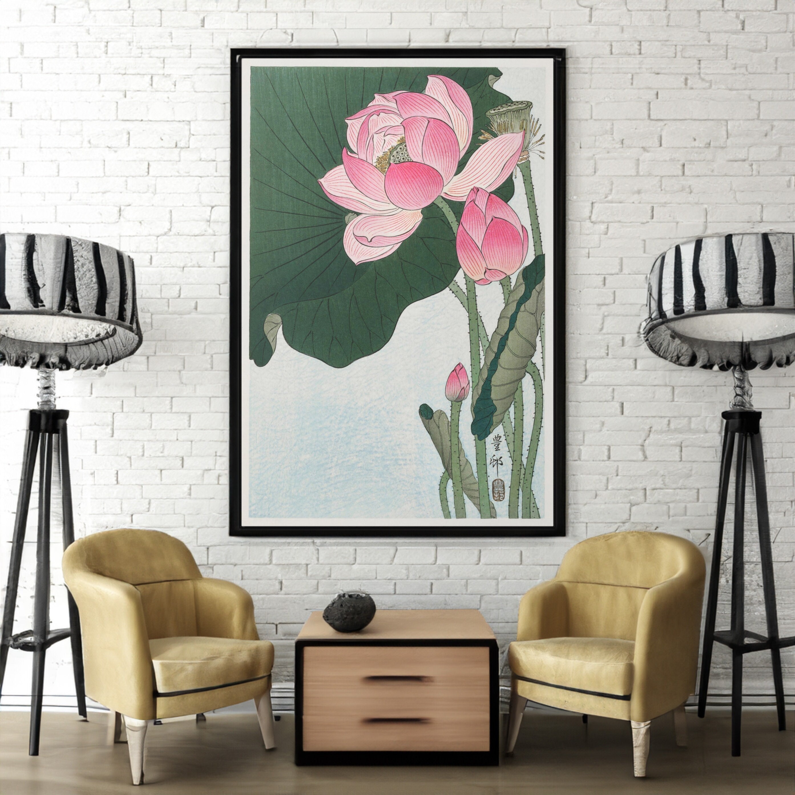 Blooming Lotus Flowers by Ohara Koson Canvas Wall Art Reproduction ...