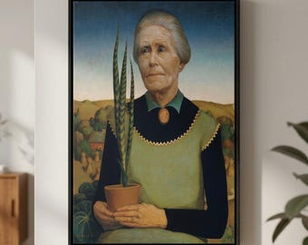 Grant Wood 'Woman with Plants' Art, American Painting Print