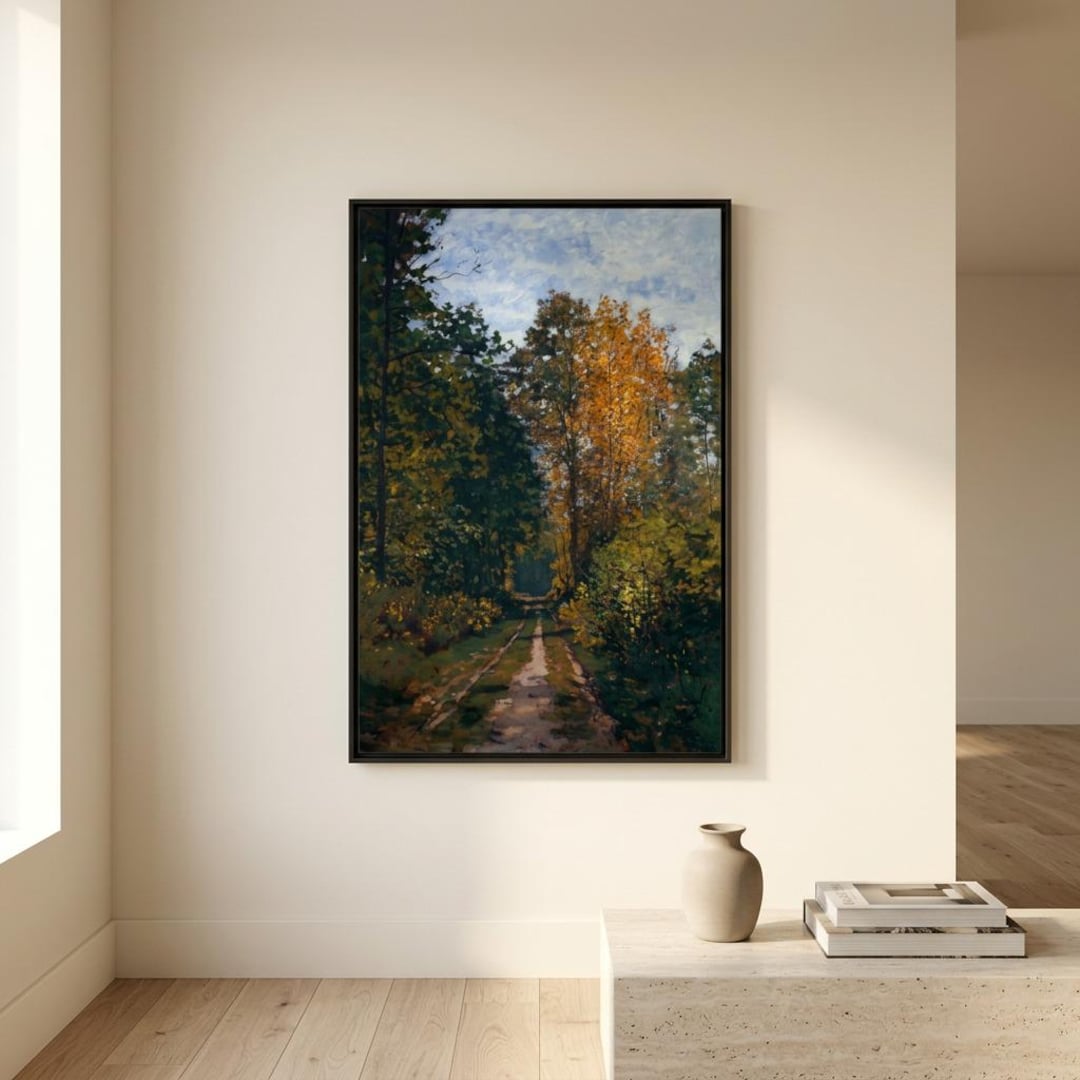 クロード・モネ作「森の小道」キャンバス壁掛けアート複製画、風景画