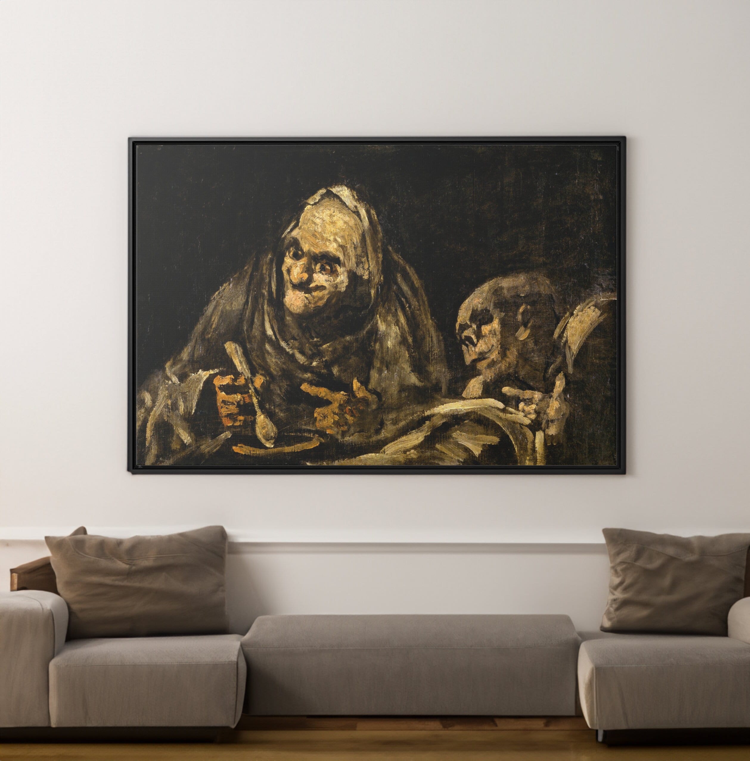 Goya's 'two Old Ones Eating Soup' Canvas Art Print: Horror Wall