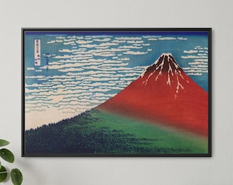 Red Fuji Hokusai Woodblock Print: Japanese Canvas Wall Art