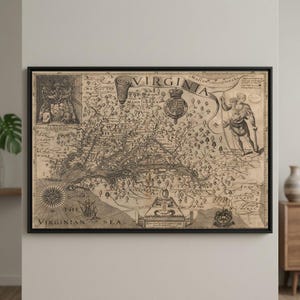 Vintage Captain John Smith Map of Virginia: Canvas or Poster Art