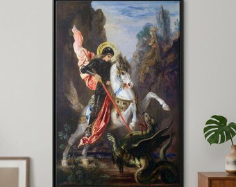 Gustave Moreau Saint George and The Dragon Canvas/Poster Wall Art Reproduction, Symbolist Painting Print