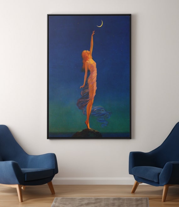 Edward Mason Eggleston Art Deco Print: Girl Reaching for Moon Canvas/Poster