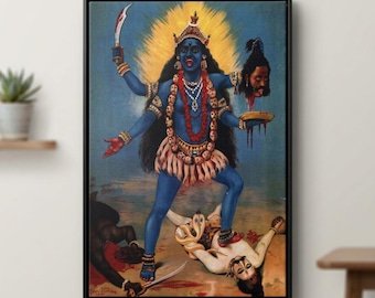 Goddess Kali Canvas Wall Art, Hindu Religious Print, Mother Goddess Poster