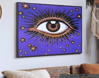 All Seeing Eye Print: Mystical Canvas Wall Art, Celestial Poster