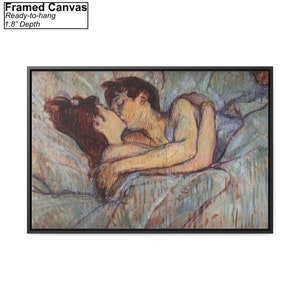 In Bed The Kiss by Henri de Toulouse Lautrec Canvas/Poster Wall Art Reproduction, Above Bed Print Framed Canvas