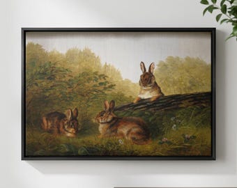 Vintage Rabbit Print: Antique Animal Painting Reproduction