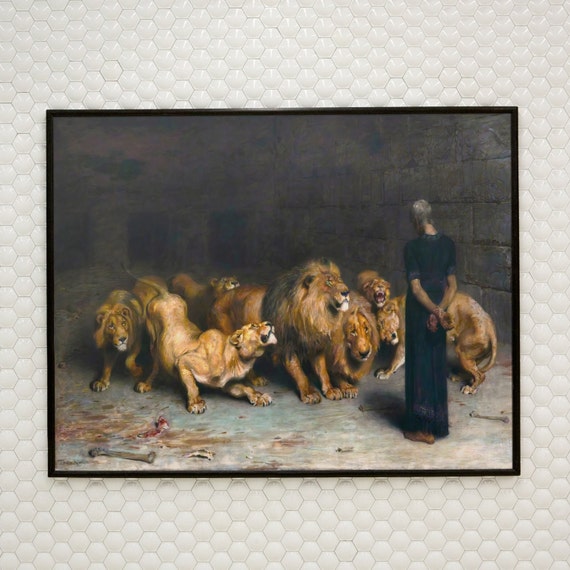 ブリトン・リヴィエール作「ライオンの穴のダニエル」キャンバス