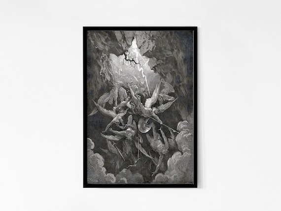 Gustave Dore Paradise Lost Art Print: Hell at Last, Black and