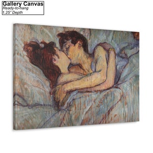 In Bed The Kiss by Henri de Toulouse Lautrec Canvas/Poster Wall Art Reproduction, Above Bed Print Gallery Canvas