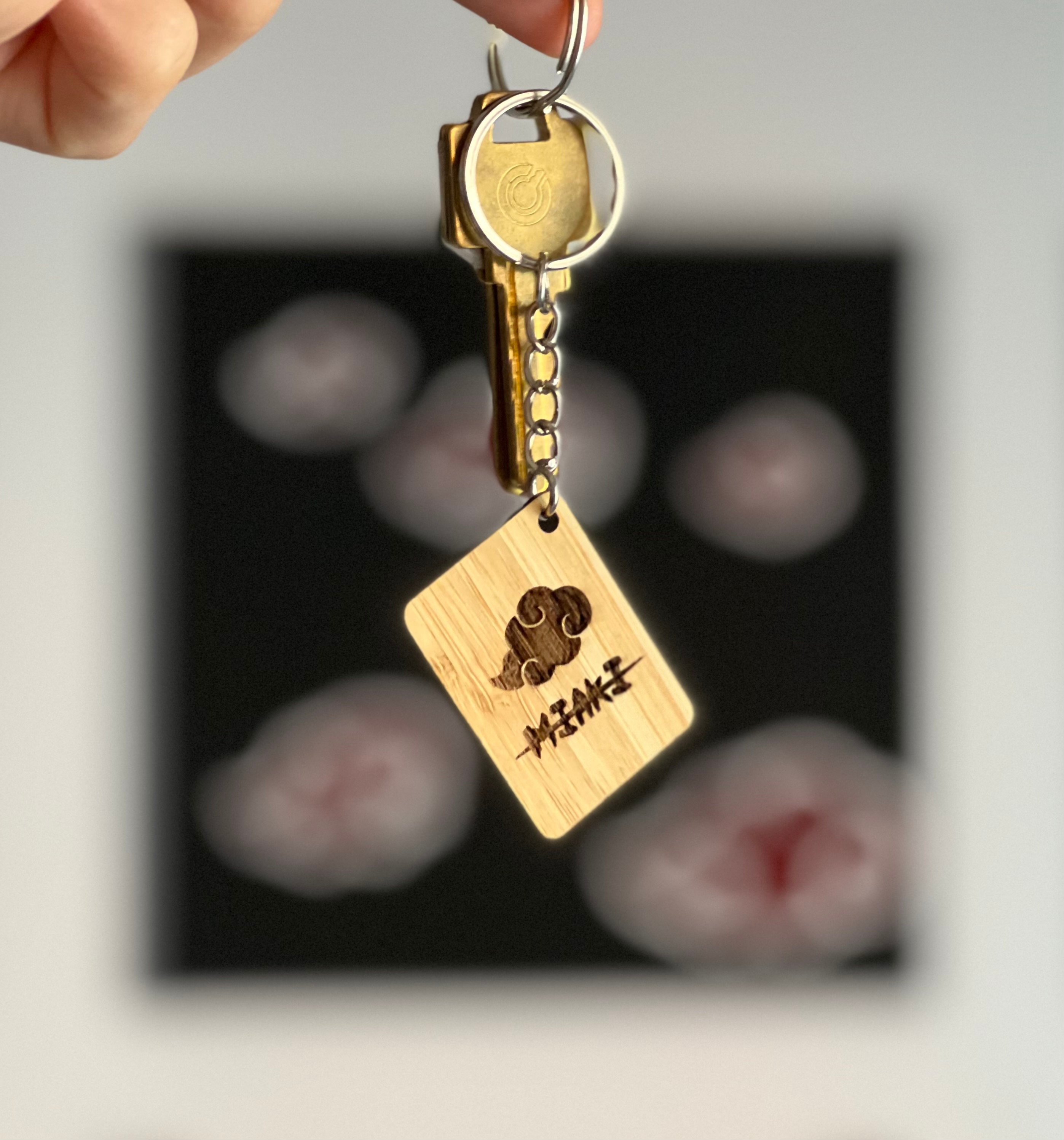 Bamboo Keychain Custom Cloud Etsy