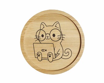 Sous verre - Coaster bamboo - Atelier Miaki - Gift Animals Cat Cute Kawaii