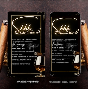 Digital Men's Surprise Birthday Party Invitation, Electronic Whisky Cigar Party Text Message Invite, Editable Invitation, Instant Download