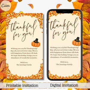 Electronic Thanksgiving Ecard, Thankful For You, Holiday Greeting Card, Thankful Message, Autumn Leaves, Editable Template, Instant Download