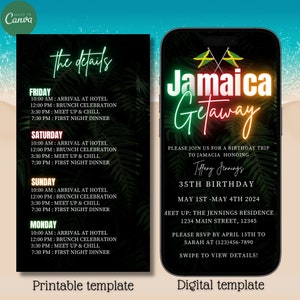Digital Jamaica Getaway Birthday Trip Invitation, Electronic 4-Day Itinerary, Weekend Trip, Tropical Trip, Schedule Trip, Editable Template