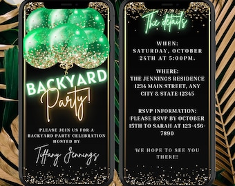 Backyard Party Invitation: Electronic Phone Evite Template (Digital Download)