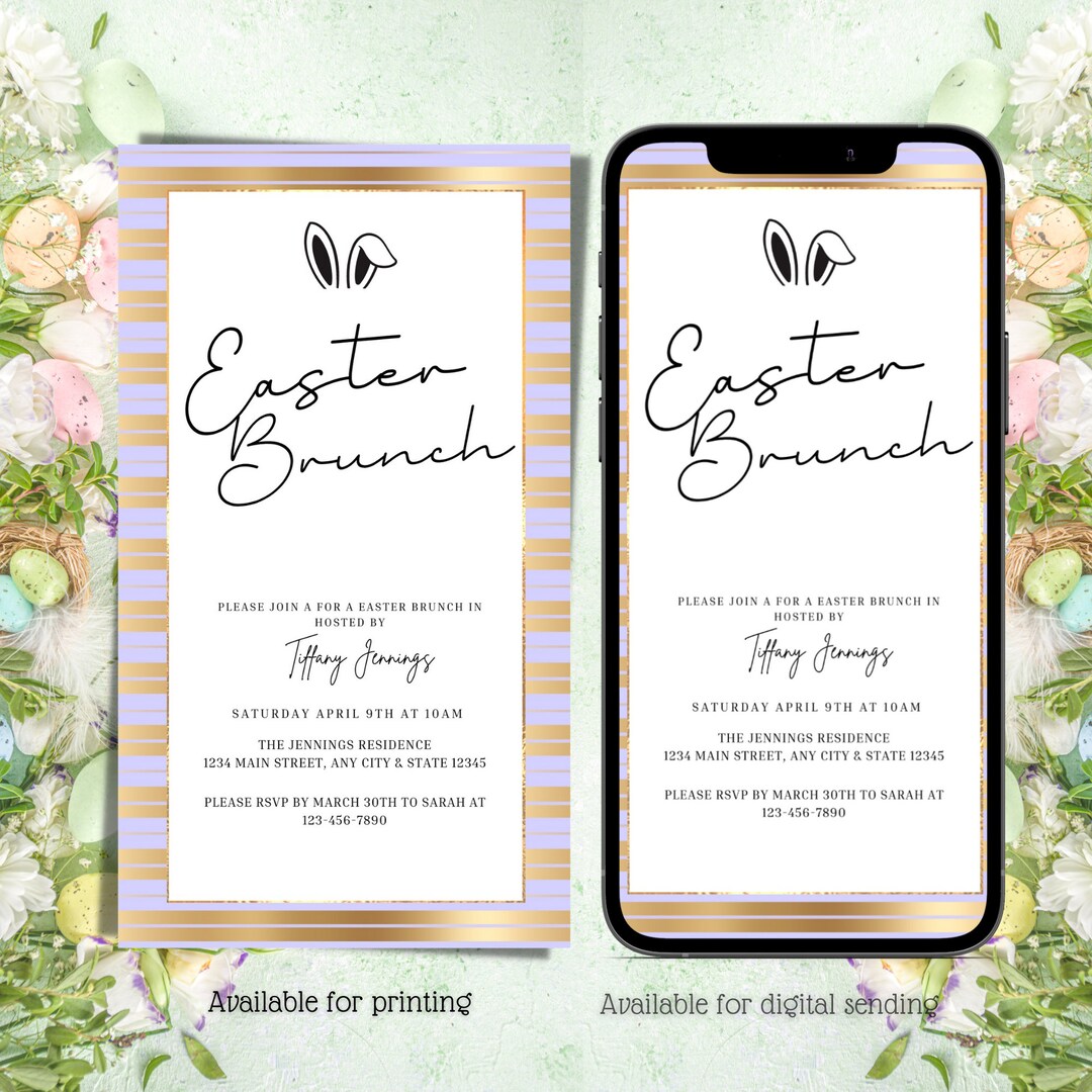 Electronic Easter Brunch Invitation, Digital Easter Invite, Purple and ...