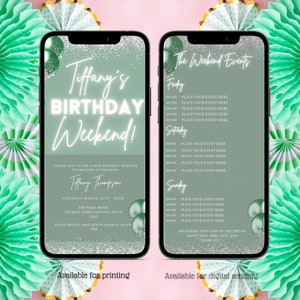 Digital Birthday Weekend Itinerary Invitation, Electronic Schedule Girls Trip, Schedule Weekend, Editable Invitation, Instant Download