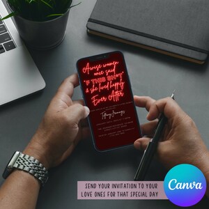 May include: A red and white digital invitation with neon red text that reads "A wise women once said 'F THIS SH*T' & she lived happily Ever After". The invitation is for a party on January 30th, 2023 at 7:30pm at The Jennings Residence, 123 Main Street, City ST 20000. RSVP by January 2nd to Sarah at (123) 456-7890.